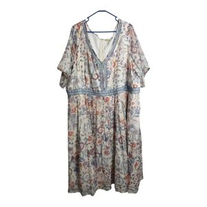 Eshakti Wayward Fancies Plus Size‎ V Neck Cottagecore Party Casual Midi Dress 6X